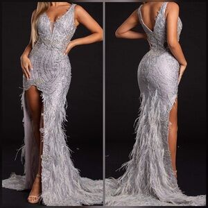 Portia & Scarlett silver sparkly prom dress pageant evening gown or formal dress